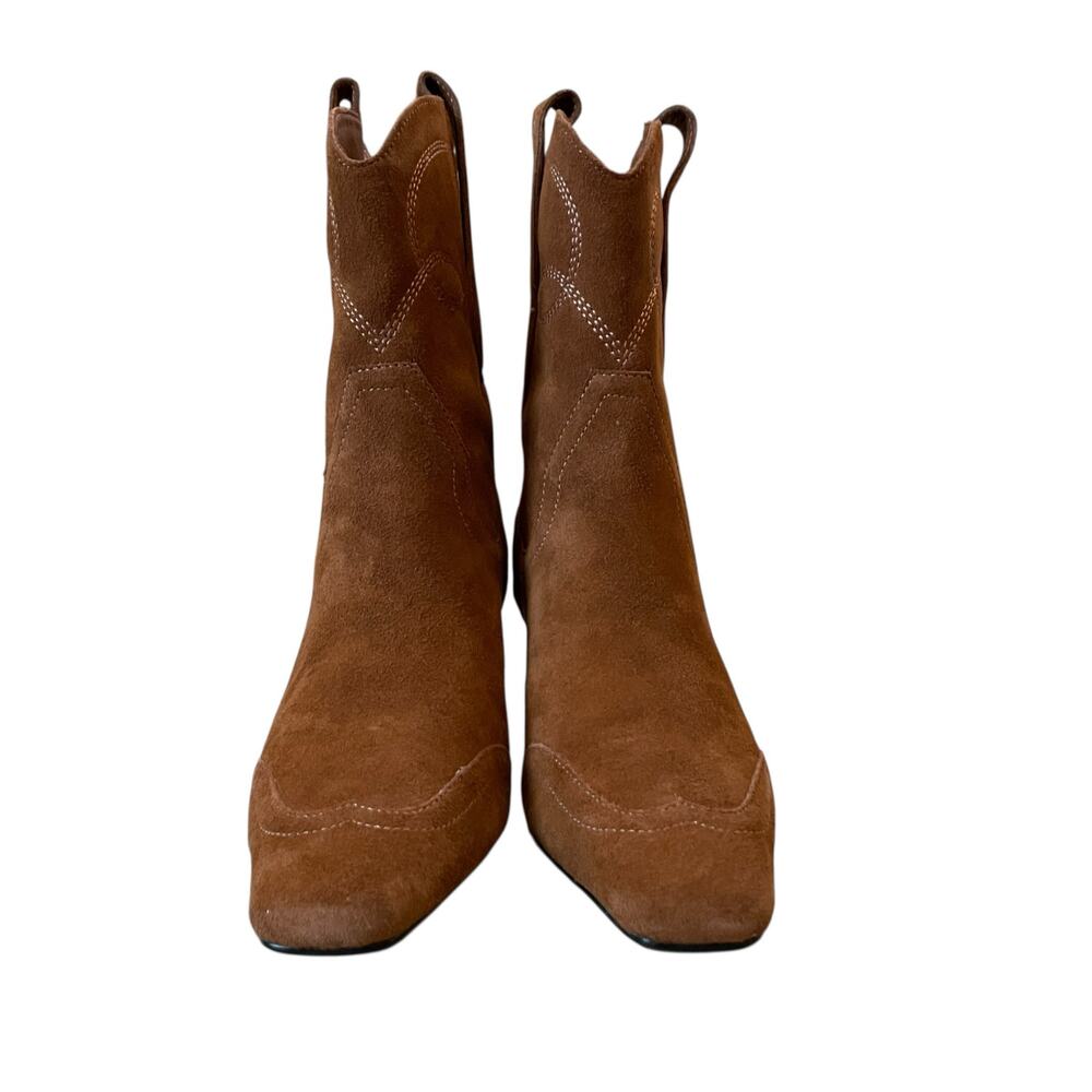 Black Suede Studio Suede Western Booties Women's US 8 Cela Snip Toe Brown NEW - Picture 14 of 16